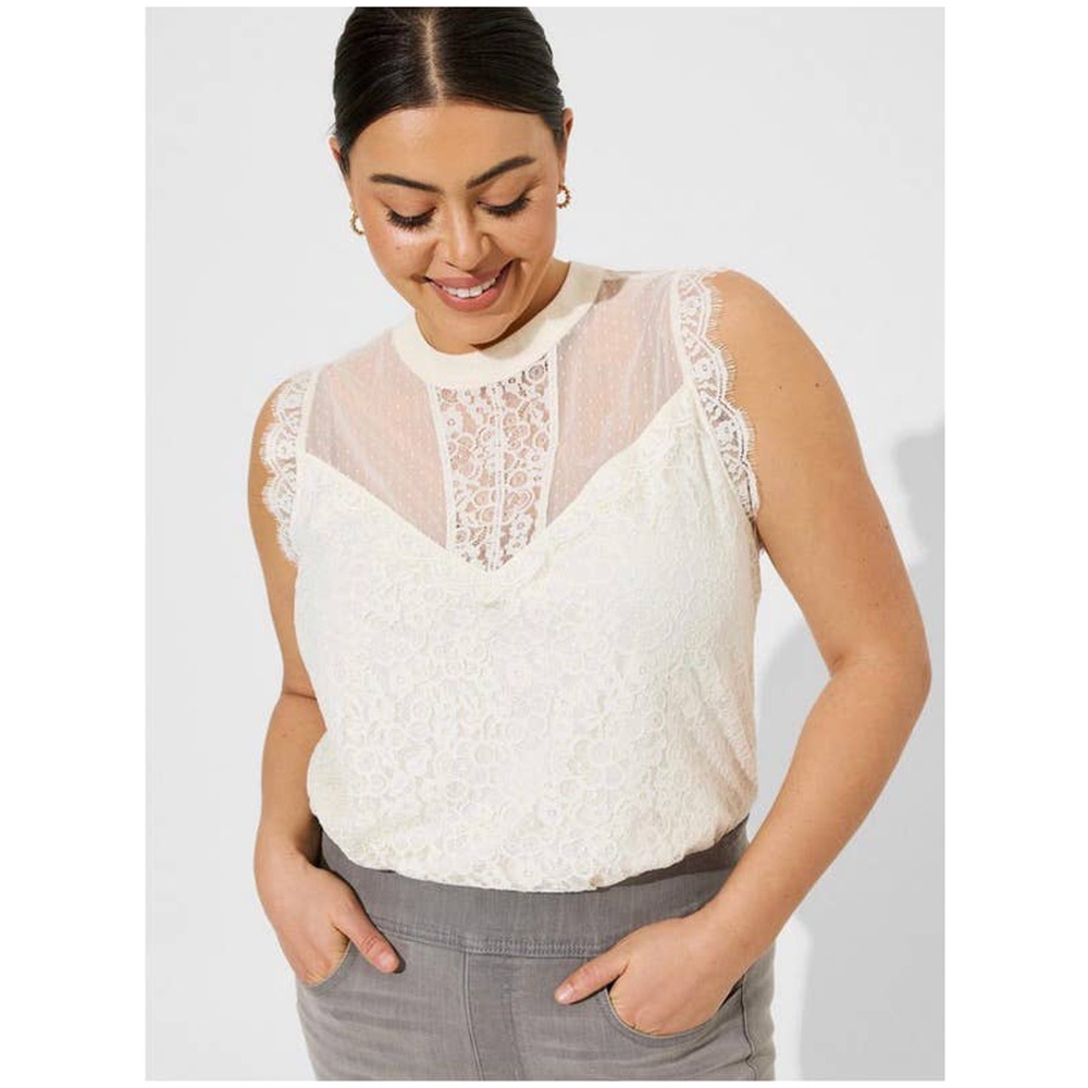 New Torrid Womans‎ Sz 6X 30 Blouse Ivory Lace Lined Crew Neck Sleeveless NWT